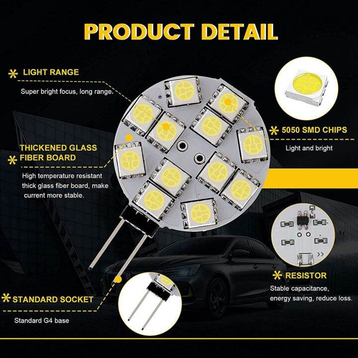 12pcs-g4-puck-ไฟ-led-หลอดไฟด้านข้างฐานรอบ-g4-5050-12smd-led-rv-camper-light-home-ไฟอ่านหนังสือ