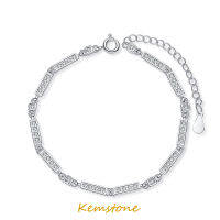 Kemstone เครื่องประดับเงินชุบประกายอินเทรนด์สร้อยข้อมือคริสตัลเพทายสำหรับผู้หญิงของขวัญเครื่องประดับหรูหรา