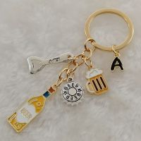 Charm enamel A-Z letters drip beer bottle opener wine glass beer keychain bar keychain cute and interesting beer keychain