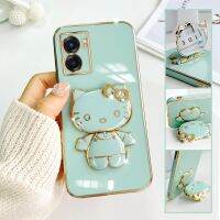 For Realme Narzo 50 5G Mobile Phone Case Fashion Temperament Plating TPU Advanced Rotary Stand Makeup Mirror Hello Kitty Folding Mirror Stand Net Red New Couple Gift Soft Touch Anti slip Anti fall Protective Case