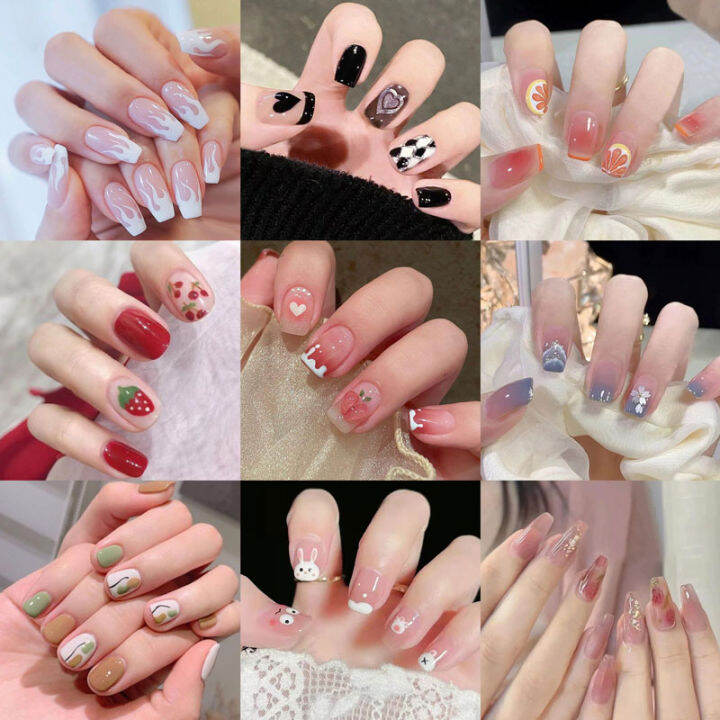 With Glue】24pcs Fake Nail Cute Artificial Nall，False nail patch ...