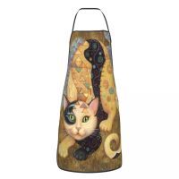 Oil Painting Cat Apron Men Women Art Gustav Klimt Gold Pattern Adult Kitchen Chef Bib Tablier Cuisine Cooking Baking Gardening