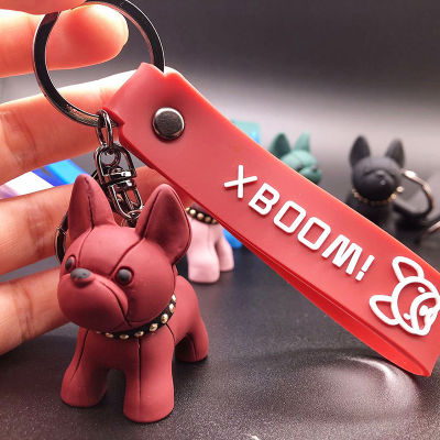 Fashion French Punk Bulldog Keychain Leather Dog Keychains For Women/Mens Bag