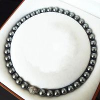 Boutique fashion lady 14mm round bead deep gray black Natural SOUTH SEA SHELL PEARL NECKLACE 18 45cm