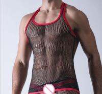 hot【DT】 Men Transparent Mesh Singlet Gay Lounge Wear Undershirts