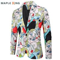 ZZOOI Blazer Hombre Moda 2022 One Button Abstract Printed Floral Blazers Jackets Men Streetwear Large Size Stylish Male Casual Suits