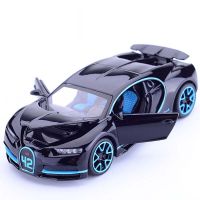 รถสปอร์ตโลหะแบบดึงถอยหลัง Bugatti Chiron 1/32ของเล่นโยนจำลองดายโมเดลจำลองเสียงเบารถของเล่นซุปเปอร์เรซซี่ง