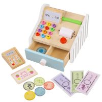 Wooden Simulation Cash Register Pretend Toys Mini Simulated Supermarket Cash Register Kits Toys Montessori Kids Toy Gifts