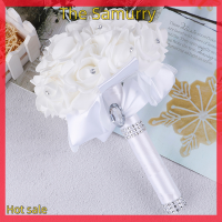 Samurry ✨Hot Sale✨ Car Rapun Crystal Roses Pearl Bridesmaid Wedding Bouquet Bridal Artificial Silk Flowers