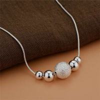 DOTEFFIL 925 Sterling Silver 18 Inch Snake Chain Matte Smooth Five Beads Necklace For Women Fashion Wedding Charm Jewelry