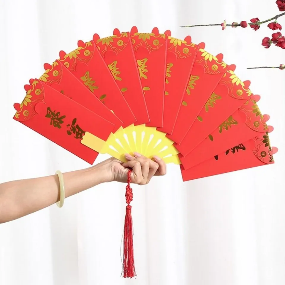 1pc New Creative Fan Red Packet Rabbit Year Fan Shape Lucky Red