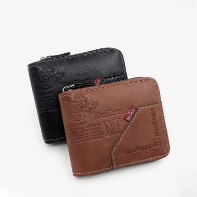 Mens Wallet Made of Leather Wax Oil Skin Purse for Men Coin Purse Short Male Card Holder Wallets Zipper Around Money Coin Purse