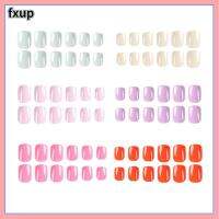 FXUP 12สี/กล่องแบบถอดได้กดบนเล็บปลอมแบบเรียบเรียบเล็บปลอมทรงสี่เหลี่ยมสั้นแบบฝรั่งเศสสีบริสุทธิ์