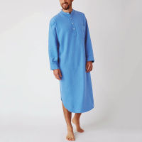 2023ผู้ชาย Sleep Robes ผ้าฝ้ายสีทึบแขนยาว Comfort O คอ Nightgown Mens เสื้อคลุมอาบน้ำ Homewear Plus ขนาด INCERUN