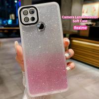 เคสสำหรับ Realme C12 4G C11 C20 C25 2021 C15 50A ป้องกันเลนส์กล้องทองคำเปลวแวววาวระยิบระยับกรอบด้านหลังเป็นแฟชั่นขอบใส TPU แบบเคสมือถือกันกระแทก