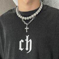 Chrome Hearts1▽❂✽ American trendy brand diamond rock candy necklace mens high street hip-hop cross pendant high-end feeling for boys