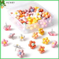 HENRI 36PCS โบโฮ ดอกเดซี่ 36ชิ้นค่ะ ตกแต่งด้วยการตกแต่ง หมุดกดหมุด กระดานไม้ก๊อก สีสันสดใส หมุดปักดอกไม้ ภาพติดผนัง