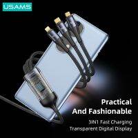 USAMS U83 100W 3 In 1 Digital Display Cable For iPhone 14 13 12 11 iPad Quick Chargng Data Cable For Huawei OPPO Xiaomi Samsung