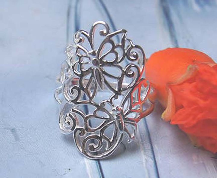 the-gift-is-valuable-to-the-recipient-ring-butterfly-and-flower-valuable-beautiful-silver-sterling-silver-size-5-5-to-11