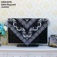 European Black Lace Beaded Embroidered Pendant Transparent Tablecloth Coaster Table Flag Pad Hotel Home Decoration Coffee Mantel