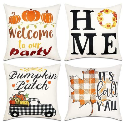 Fall Pillow Covers 18x18, For Fall Decor Farmhouse Throw Pillow Covers, Back Cushion for Home Decor Set of 4