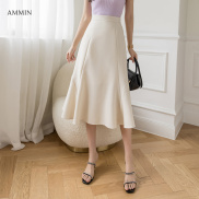 AMMIN Mid-length A-line skirt 2021 spring and summer new elasticated high