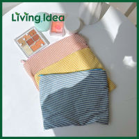 Living idea กระเป๋าดินสอ กระเป๋าเครื่องสําอาง มีซิป ขนาดใหญ่ จุของได้เยอะ ลายตาราง สไตล์ญี่ปุ่น