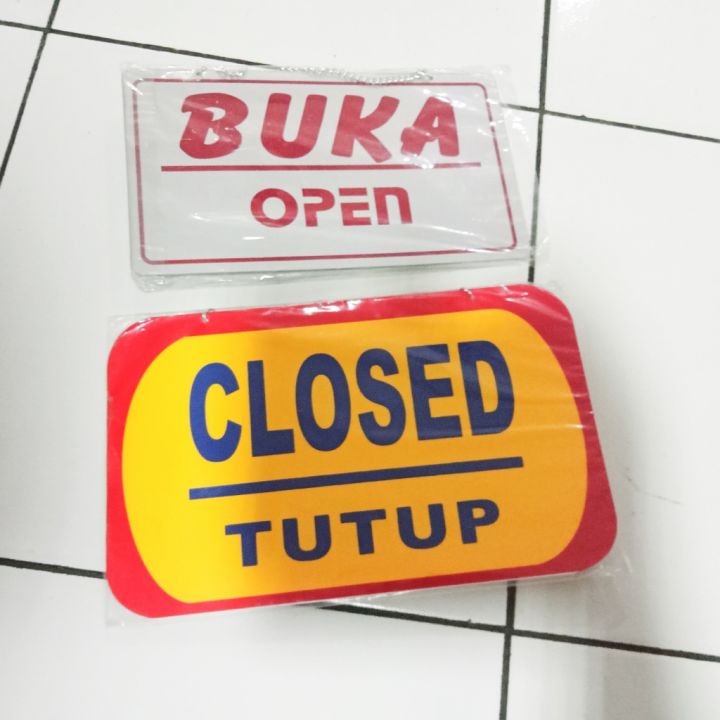 Pelat Buka Tutup Label Papan Tanda Toko Kantor Restoran Warung Open