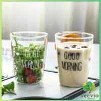 Veevio  สกินตัวหนังสือ Good MORNING ดีไซน์เลิศ แก้วกาแฟ Breakfast glass มีสินค้าพร้อมส่ง