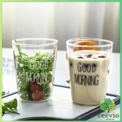 Veevio  สกินตัวหนังสือ Good MORNING ดีไซน์เลิศ แก้วกาแฟ Breakfast glass มีสินค้าพร้อมส่ง