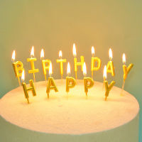 1Ser เทียนประกายเทียนวันเกิดสำหรับเค้กสุขสันต์วันเกิดตัวอักษรชุบทองตกแต่งหน้าเค้กเทียนสีทองเงินชมพู