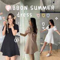 chuuchop_พร้อมส่ง(C7591) ?? RIBBON SUMMER dress มินิเดรสแขนสั้นแต่งผูกโบว์หลัง มี3สี 3ขนาด