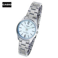 Velashop นาฬิกาข้อมือผู้หญิงคาสิโอ CASIO สายสแตนเลส สีเงิน หน้าปัดฟ้า รุ่น LTP-V005D-2BUDF, LTP-V005D-2B, LTP-V005D