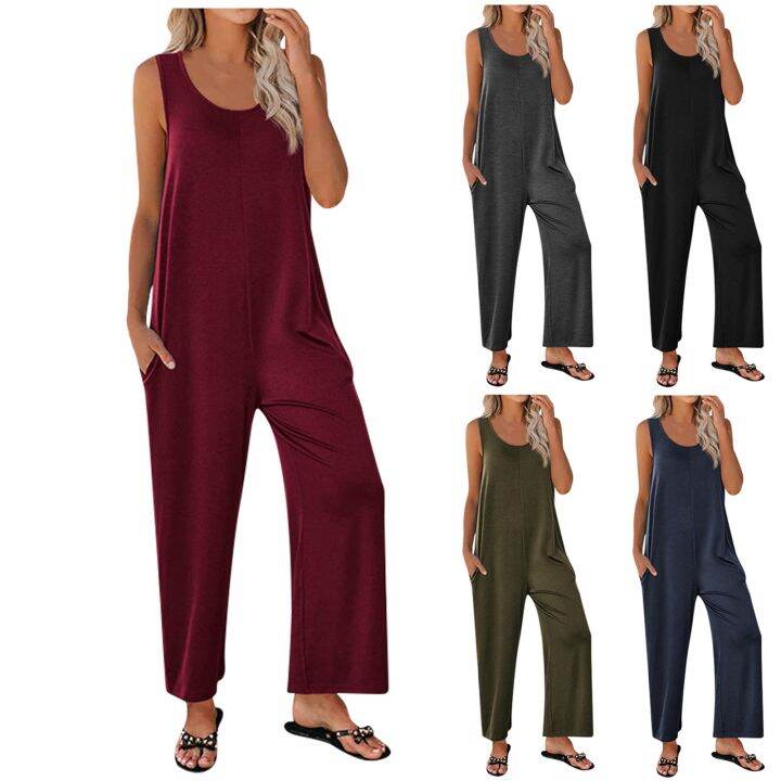 Loose solid tank sales jumpsuit