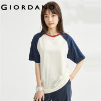 GIORDANO Women T-Shirts Summer Contrast Color Raglan Short Sleeve Tee Crewneck Cotton Comfort Fashion Casual Tshirts 13323302