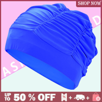 ⚽ FAR 1PC high Elastic Swimming CAP Men Women Free Size ดอกไม้แข็งพิมพ์ยาวผมกีฬาว่ายน้ำสระว่ายน้ำหมวกไนลอน