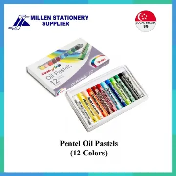 Pentel Fluorescent and Metallic Oil Pastels Set of 12 Assorted Colours,  PHN-MF12