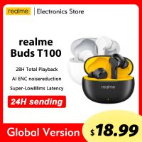 Globa Version realme buds T100 Earphones Al ENC call noise reduction Smart touch Headphone 28H of music playback IPX5 waterproof