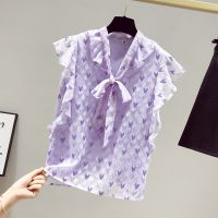 womens Blouse 2021 elegant Sleeveless Women Shirt Blusa Korean style Love Print Casual Tops Purple Plus Size Women Clothing