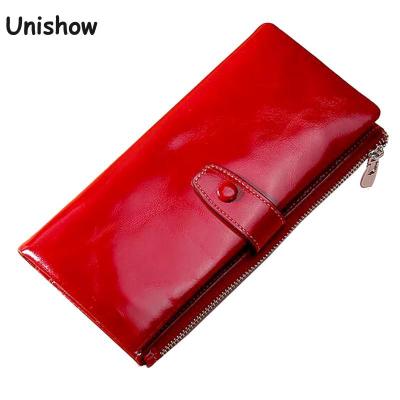 RFID Blocking Genuine Leather Wallet Women Long Lady Leather Purse Brand Design Luxury Oil Wax Leather Female Wallet Coin Purse