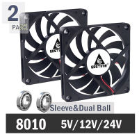 2Pcs Gdstime 5V 12V 24V 80mm 80mm x 80mm x10mm Computer Case Fan PC Latop CPU Cooling Fan SleeveBall Bearing USB2PIN3PIN Fan