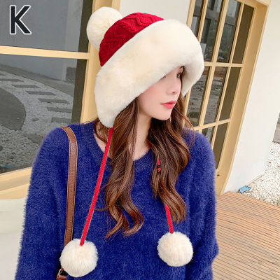 2m Womens Ski Hats Thick Plush Warm Hat Knitted Hat Autumn Winter Elegant Faux Fur Hats Outdoor Windproof