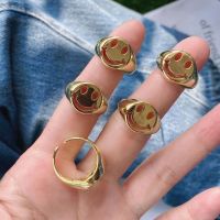 10Pcs New Gold Plated Hollow Smile Happy Face Smiley Brass Adjustable Open Band Rings For Women Ladies