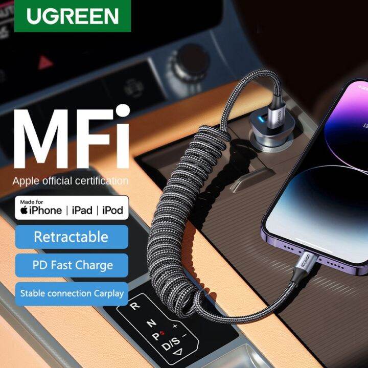 ugreast-mfi-สายเคเบิลหลอดไฟสปริงชาร์จเร็วแบบถักสำหรับ-apple-14-13-ipad-r-carplay