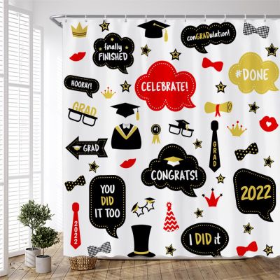 2022 Graduation Season Shower Curtains Celebrate Grad Cartoon Creative Design White Bath Curtain Children Bathroom Decor Sets