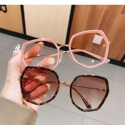Women 39;s Polygonal Pink Sunglasses Summer Anti-ultraviolet Glasses Big Face Slim Fashion Glasses Frame