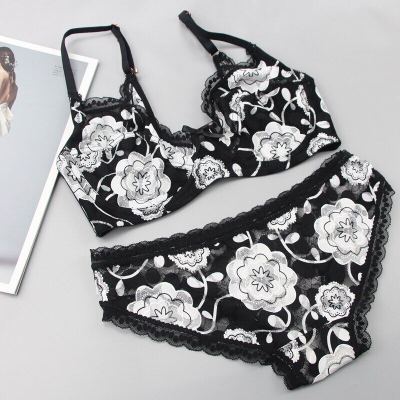2023 Korean 36/80 38/85 40/90 42/95 ABCDE Cup Bra Sets Hollow Out Lace Sexy Women Ultra-Thin Underwear Female Lingerie