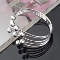 925 Silver Multi Line Bead Open Bracelet Bangles For Women Wedding Jewelry Gifts