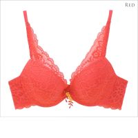 Annebra บราเสริมทรง ตะขอหลัง คอวี มีโครง เสริมฟองน้ำ Push up Mold bra deep V Neck รุ่น AB1-581 สีแดง