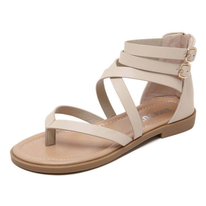 top-siketu-brand-2022-original-fashion-summer-flat-sandals-womens-shoes-beach-black-apricot-sandal-for-women-gladiator-stripes-zipper